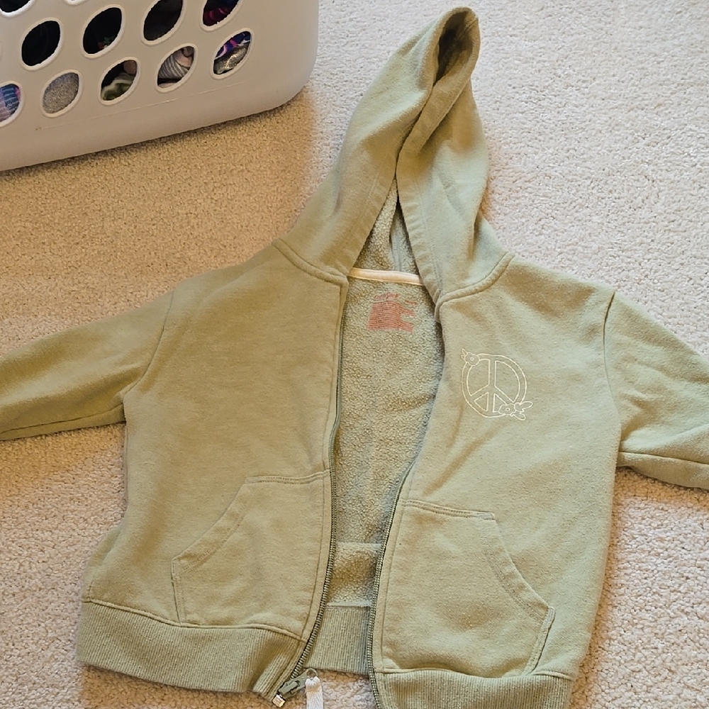 Green Hoodie with Peace Sign Embroidery